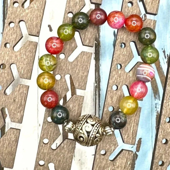Agate  beaded handmade bracelet/colorful chunky maximalist - Picture 1 of 7